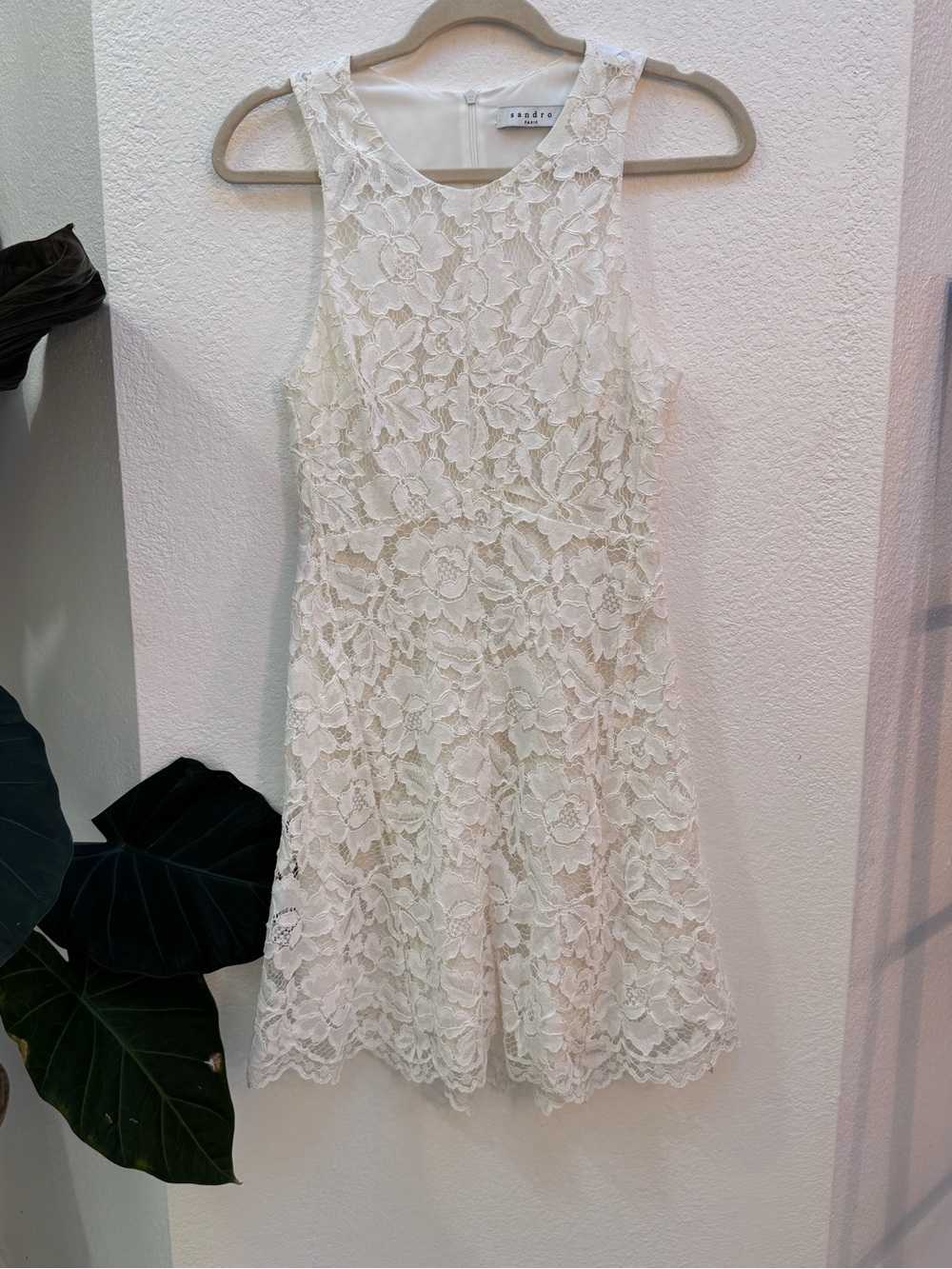 Sandro Floral Lace Mini Dress In White Racerback A-Line Bridal Feminine